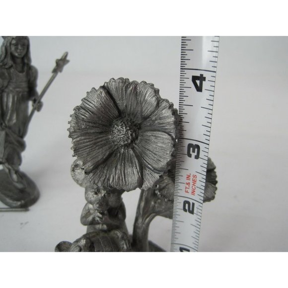 Michael Ricker Pewter 2 Figurine Flowers & Mice, Fairy With Crown Wand & Wings - Picture 8 of 12